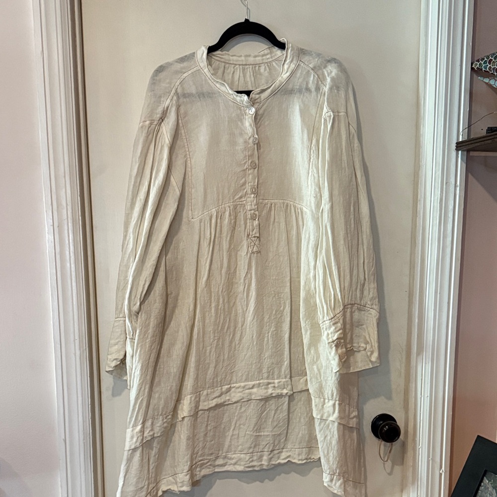 Vintage Magnolia Pearl sheer linen Cream Long Sleeve Dress - Picture 3 of 10